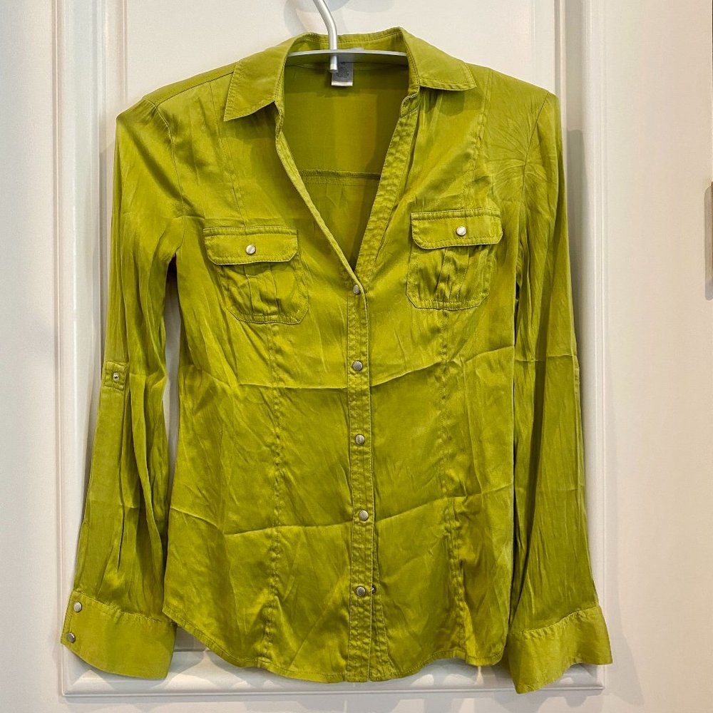 NWOT Silk Lime Green Cache Blouse XS